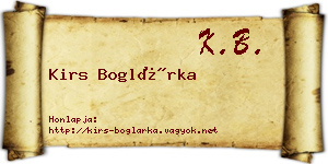 Kirs Boglárka névjegykártya